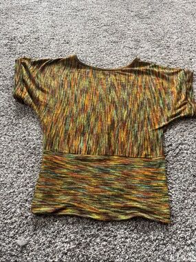 Multicolor Short Sleeve Ribbed Knit Top - Yellow & Green Blend
